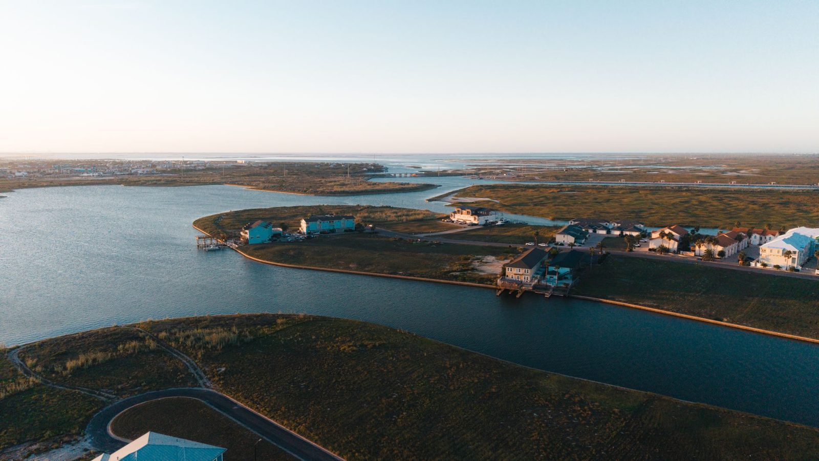 The Corpus Christi harbor and bay from above