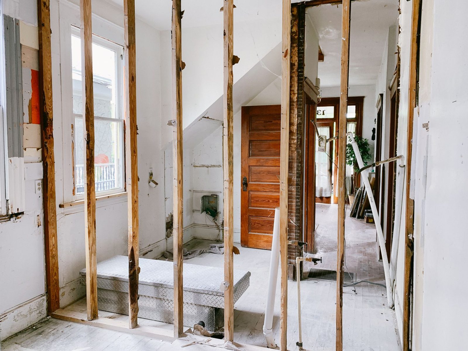 Interior wall framing exposed during a renovation