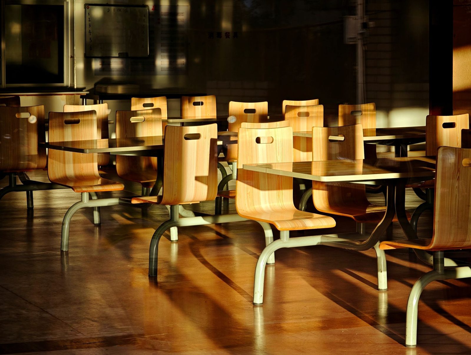 An empty school style dining hall