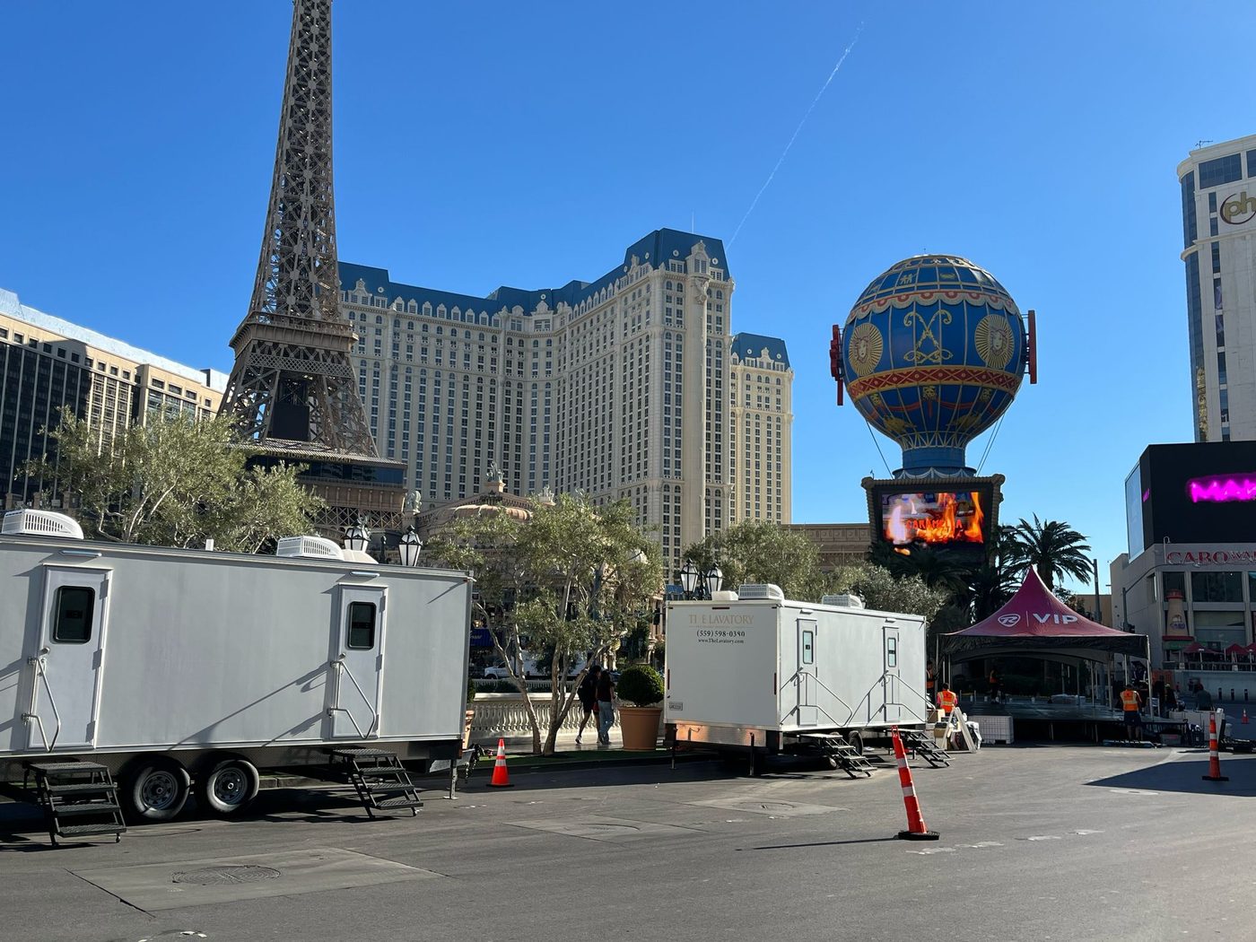 Support trailers arranged along the perimeter of a major outdoor event site