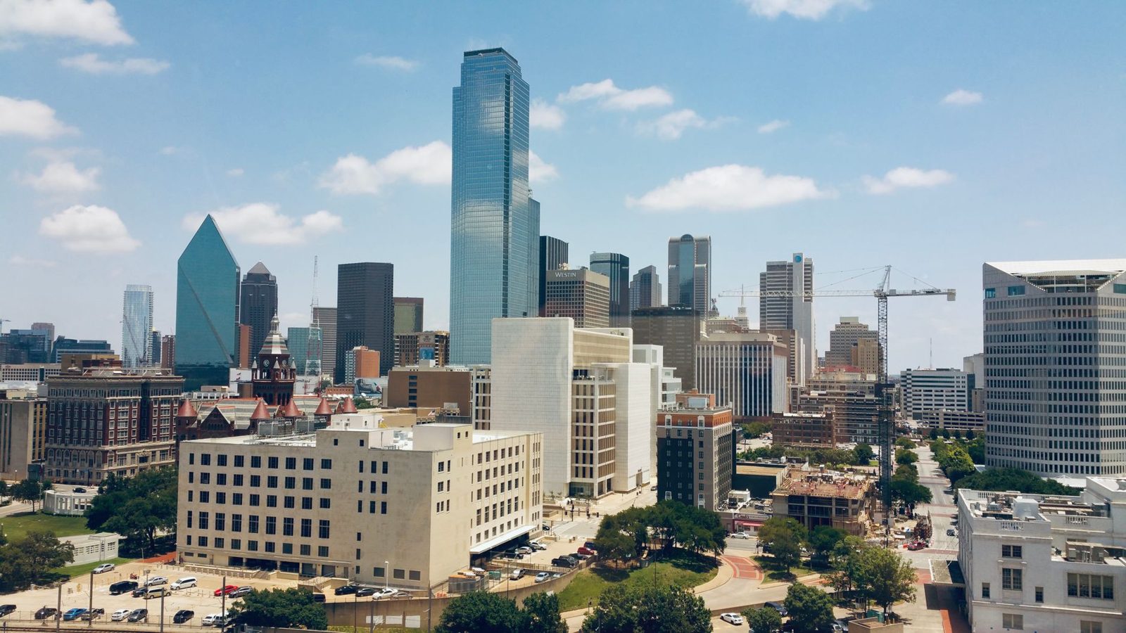 The Dallas skyline over the Trinity River floodplain