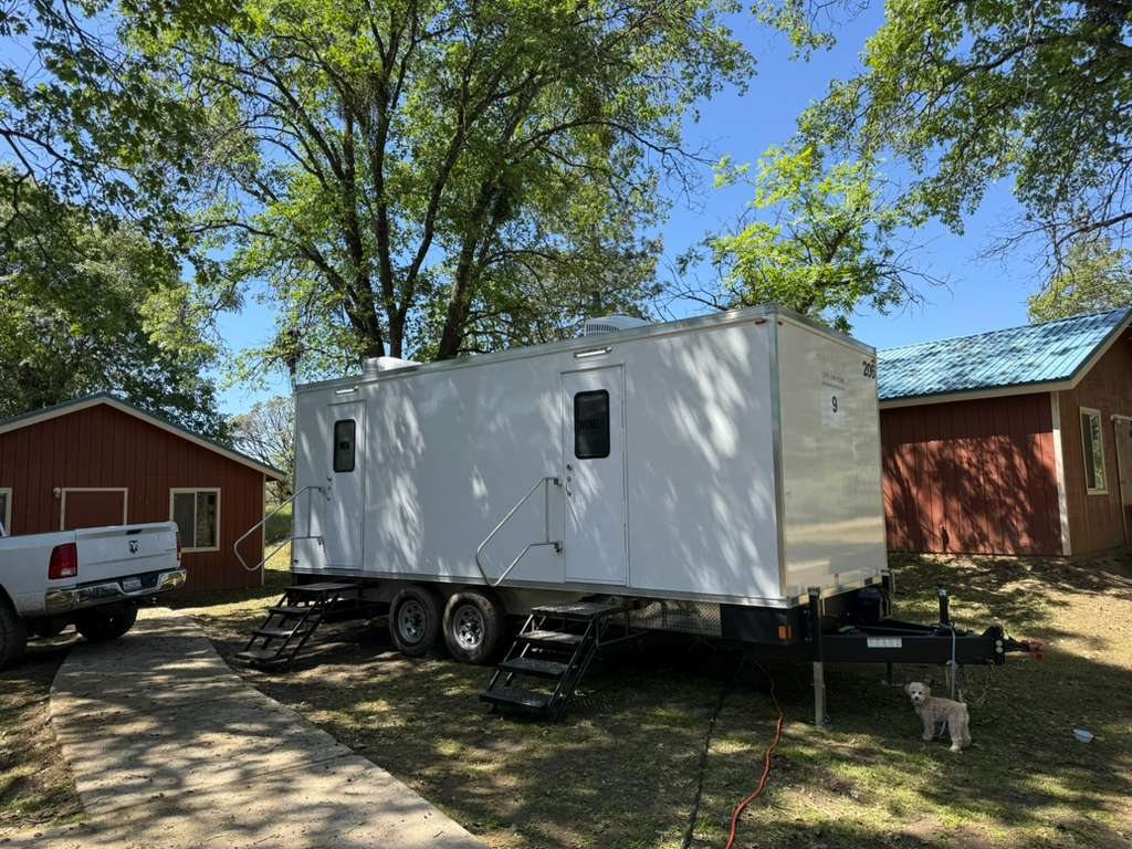 Shower trailer in the residential backyard (shower trailer rental, Arizona)