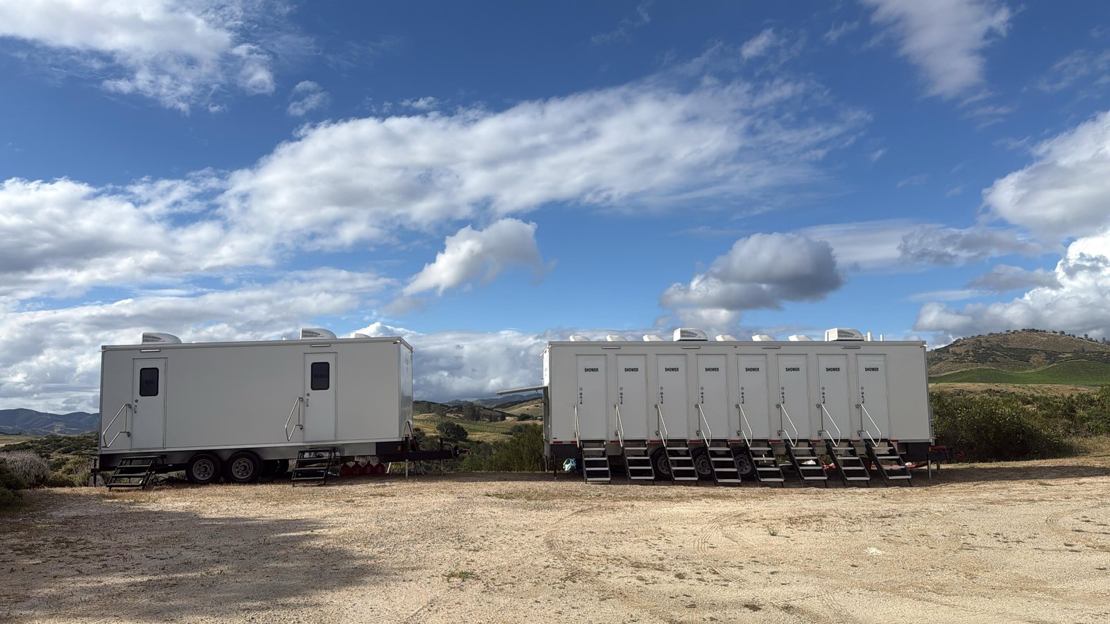 8 station shower trailer in the vineyard (shower trailer rental, Oregon)